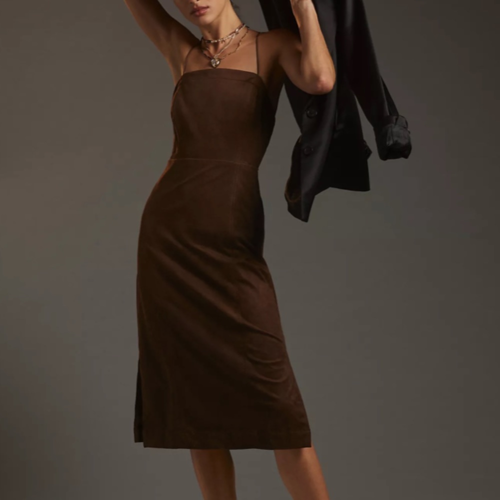 1DAYSALEANTHROPOLOGIE NWT STRAPPY FAUX SUEDE MIDI DRESS
